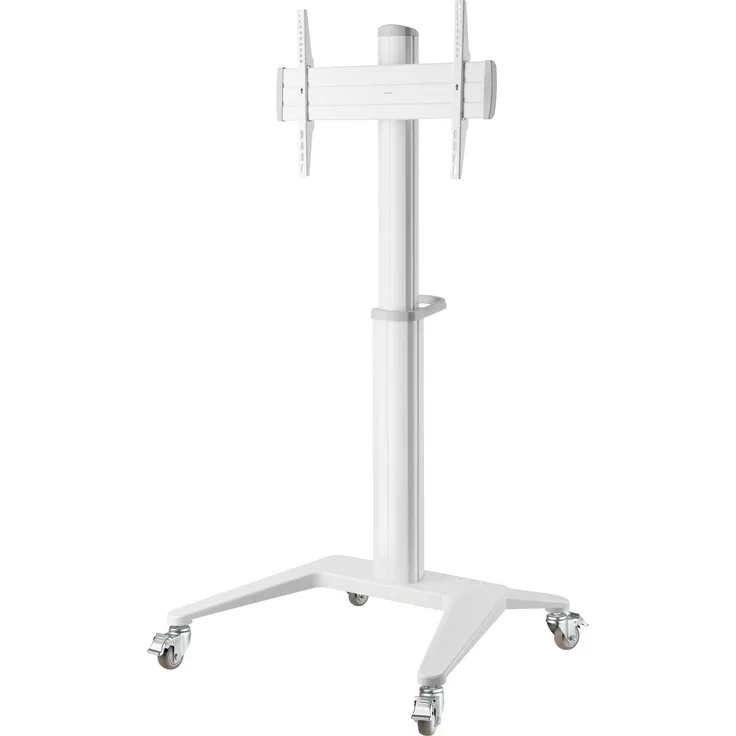 Deltaco ARM-0452, Monitorständer für 70 Zoll Monitore, höhenverstellbar (1250-1600 mm), Aluminium, weiss, mit abschliessbaren Rädern
