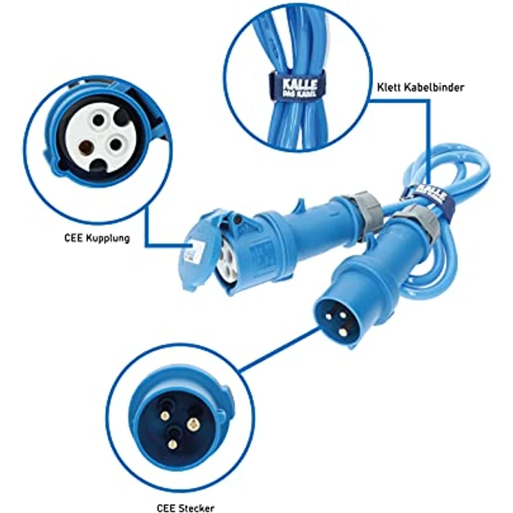 KALLE DAS KABEL CEE-Campingkabeltrommel KTP, 25m Polyurethan H07BQ-F 3G 2,5mm² mit 1,5m Anschlussleitung, IP44 Schutzart, 2 Schuko- und 1 CEE-Steckdose – Bild 4