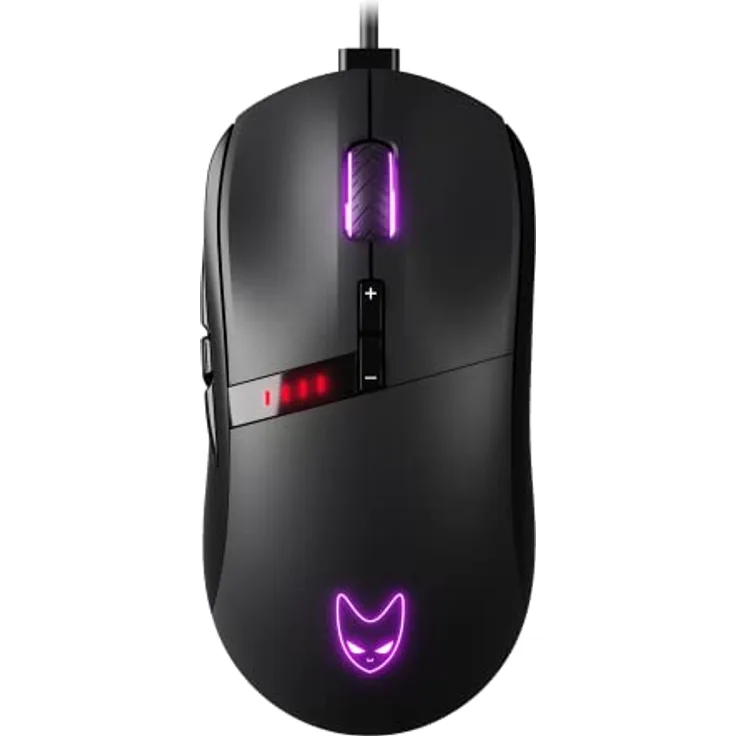 Oversteel Invar - Kabelgebundene Gaming-Maus, 12400 DPI einstellbar, 9 programmierbare Tasten, 10 RGB-Beleuchtungsmodi, ultraleicht, Huano-Schalter, ergonomische optische Sensormaus, PC/Mac, schwarz