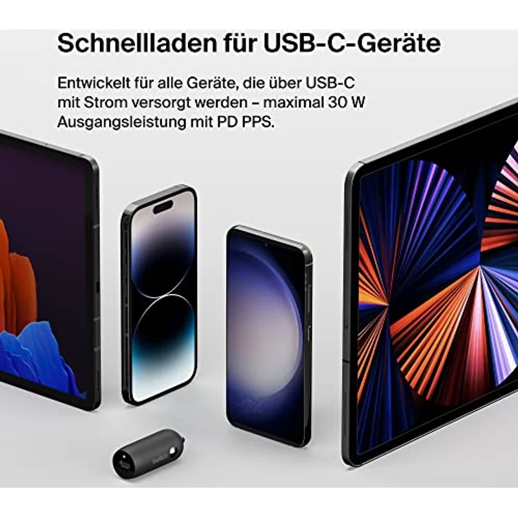 Belkin Boost↑Charge™ 30-W-Kfz-Schnellladegerät, kompaktes Modell mit USB-C-Power Delivery-Anschluss, inklusive USB-C/Lightning-Kabel, kompatibel mit der iPhone 14-Serie, iPad und mehr – Schwarz – Bild 4