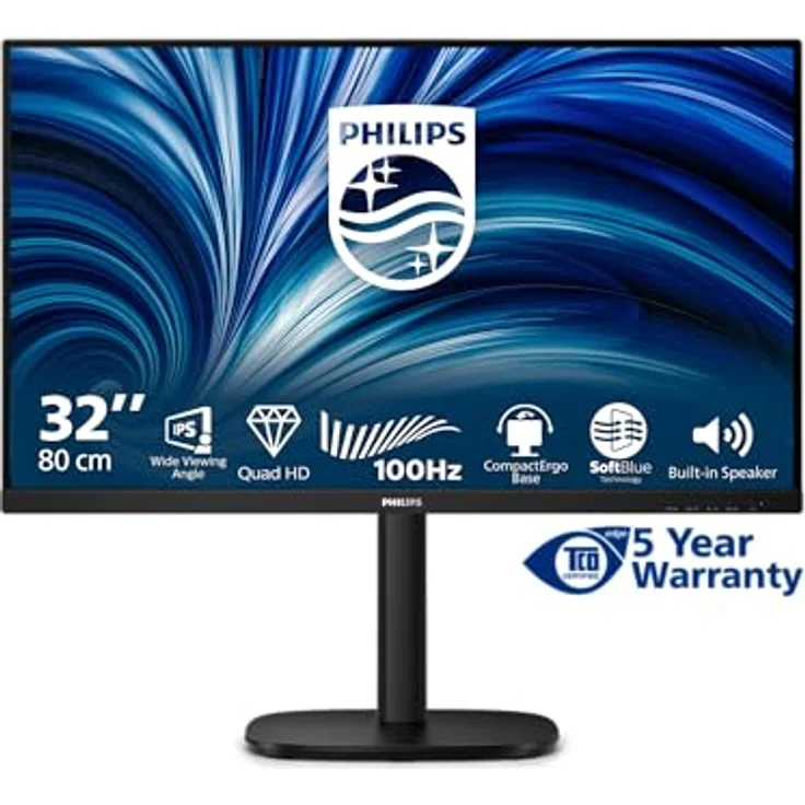 Philips 32B2N3500, 31,5 Zoll WQHD Monitor mit 100Hz, IPS Panel, 4ms GtG, Höhenverstellung, Lautsprechern und Adaptive Sync, Schwarz – Bild 2