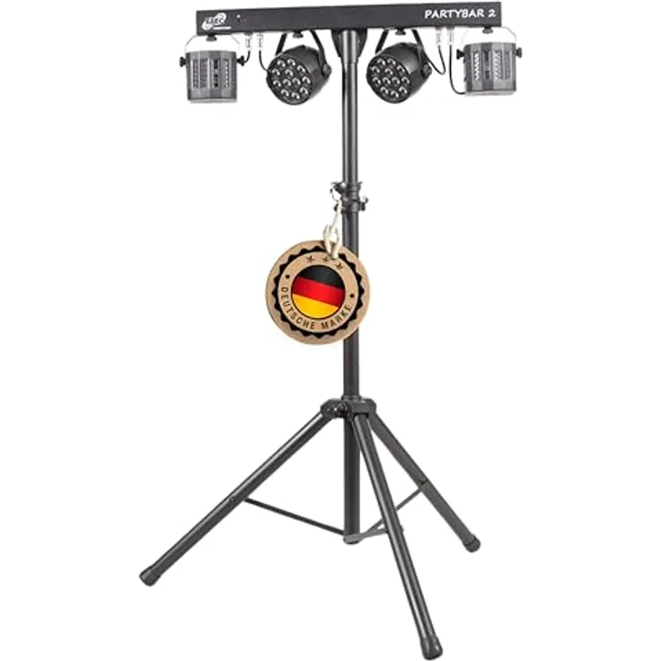 ETEC Professional LED PARTYBAR 2, Komplettset mit 2x PAR Scheinwerfer & 2x Derby Effekt, inkl. Stativ & Fernbedienung, musikgesteuertes Disco Licht für DJ, Party & Bühne