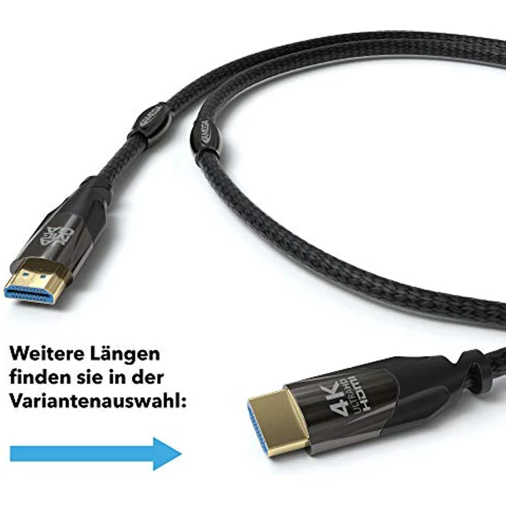 JAMEGA - 10m HDMI Kabel 2.0 - High Speed mit Ethernet - Ultra HD 4K 60Hz 4:2:0 HDR HDCP ARC CEC 3D 1080p Full HD Dolby Vision 16GBit s - Nylon Kabel 3 Fach geschirmt - Black Series – Bild 2