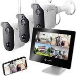 LUVISION Full HD Akku Überwachungssystem Kamera Set mit Monitor Funk kabellos mit Bewegungserkennung Gegensprechanlage App Solar + Flutlicht kompatibel [Set 3X Kamera 1x Touchscreen Monitor]