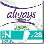 Always Daily Slipeinlagen Damen, Normal (28 Binden) Organic Cotton Protection, 100% Bio-Baumwolle, weiß