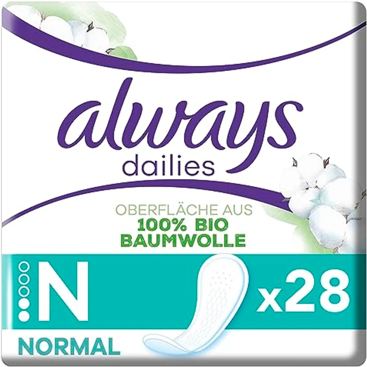 Always Daily Slipeinlagen Damen, Normal (28 Binden) Organic Cotton Protection, 100% Bio-Baumwolle, weiß – Bild 1