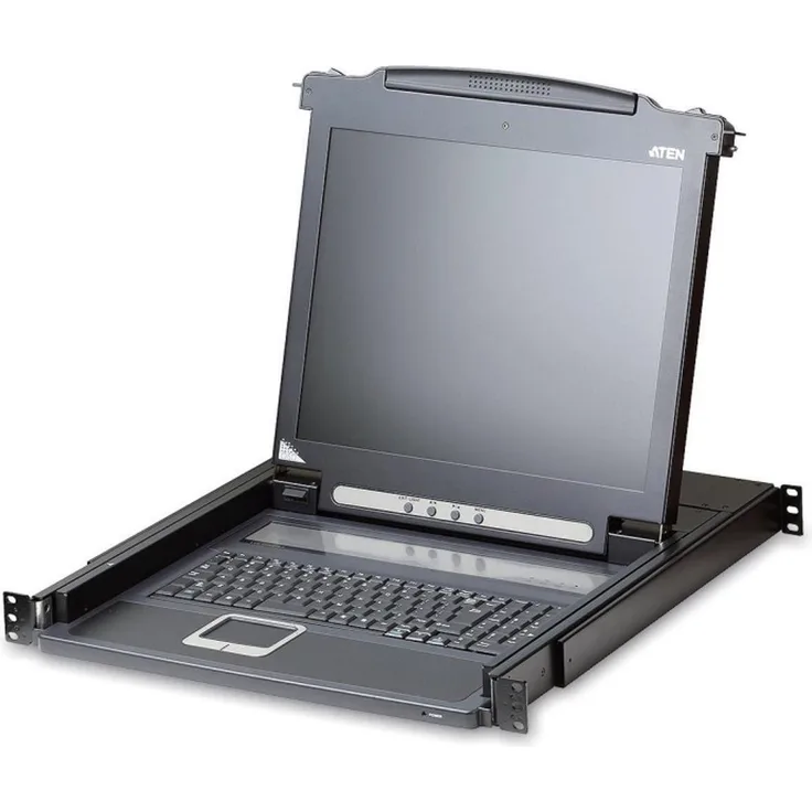 Aten CL1000M Slideaway-Konsole, 17"-LCD-Hintergrundbeleuchtung, Rackmontage, UK-Tastaturlayout, KVM Switch, Schwarz