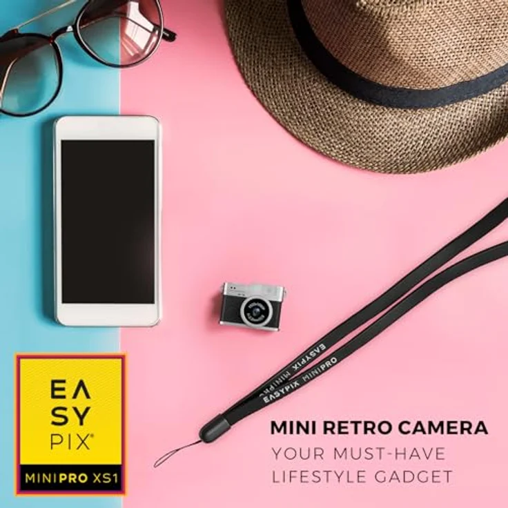 Easypix MiniPro XS1, Digitalkamera 2 Megapixel im Retro-Look, Full HD Video, Schwarz/Silber, mit integriertem Blitz und Akku – Bild 9