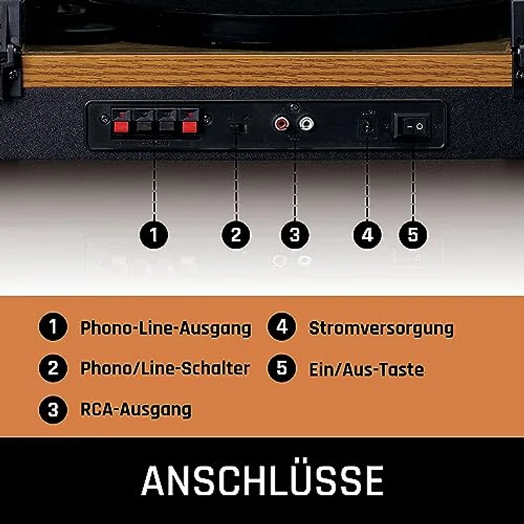 Lenco LS-300 - Hi-Fi Plattenspieler mit Bluetooth - Mit externen Lautsprechern 2 x 10 W RMS - Riemenantrieb - Auto-Stopp - MDF-Gehäuse - Holz – Bild 5