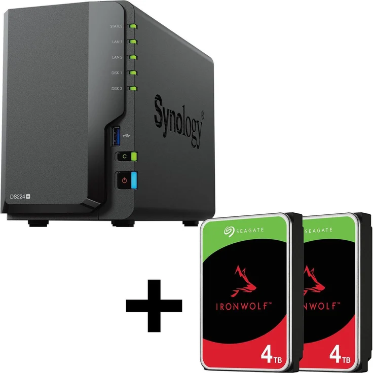 Synology DiskStation DS224+, 2 Einschübe NAS-Server Leergehäuse mit Intel Celeron J4125, 8 TB Seagate Ironwolf SATA-Festplatte, optimiert für NAS-Einsatz
