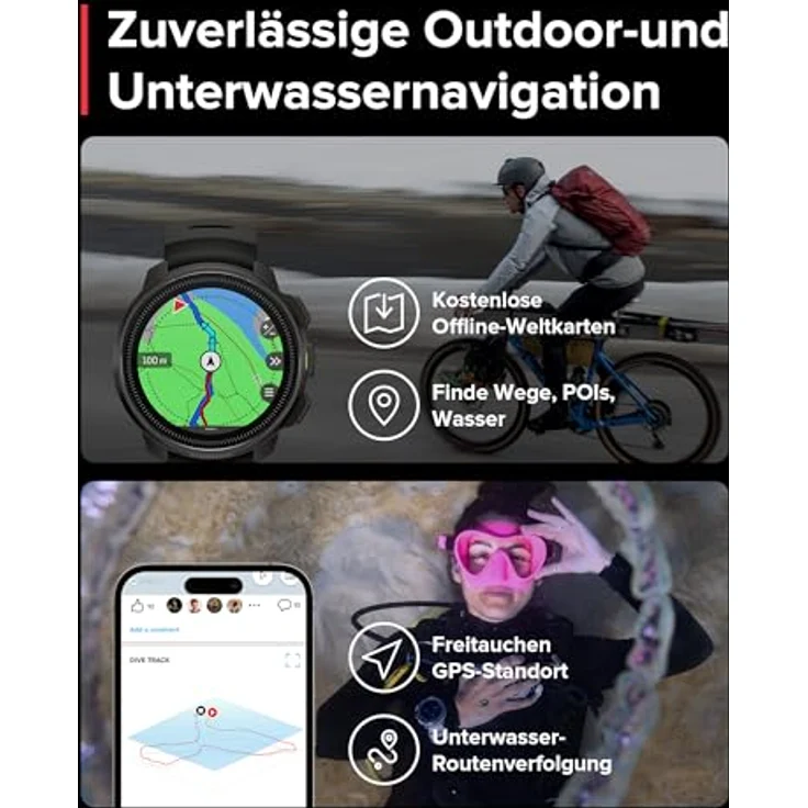 SUUNTO Ocean Tauchcomputer und Sportuhr, AMOLED-Bildschirm, 100m Wasserdicht, Zweifrequenz GPS, Offline-Karte, 95+ Sportarten, HRV & Schlafqualität Verfolgung, 40 Stunden Akkulaufzeit im Tauchmodus – Bild 5