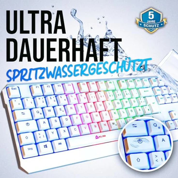 KLIM Chroma Gaming Tastatur QWERTZ DEUTSCH mit Kabel USB Weiß + Langlebig, Ergonomisch, Wasserdicht, Leise, RGB - PC Mac Xbox One X PS4 – Bild 5