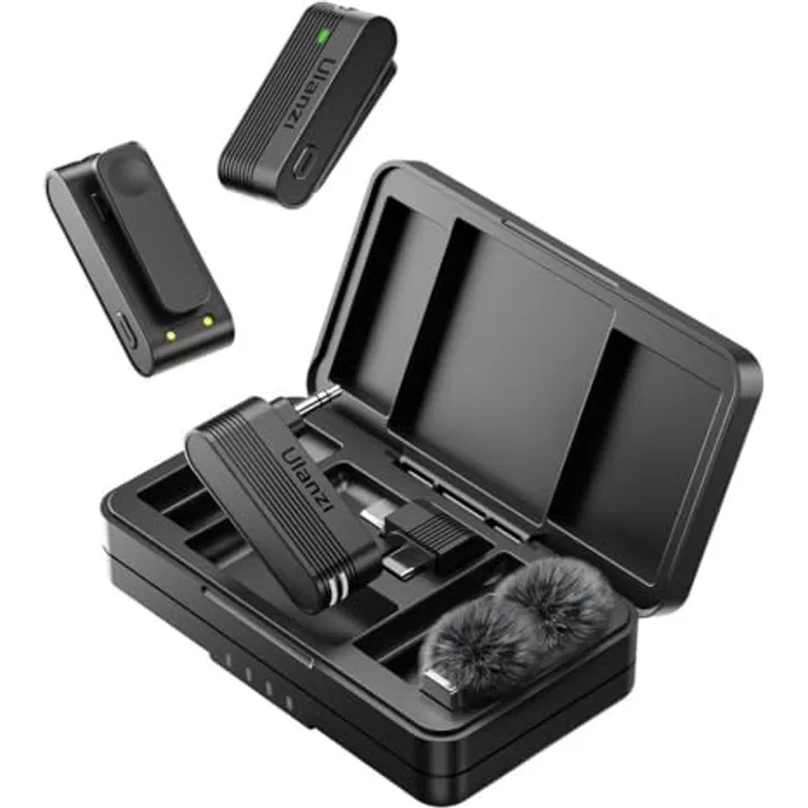 ULANZI A100 Zweisitzer Funk-Ansteckmikrofon Set, Typ C und 3,5 mm TRS, kabellos für klare Sprachübertragung