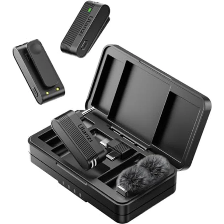 ULANZI A100 Zweisitzer Funk-Ansteckmikrofon Set, Typ C und 3,5 mm TRS, kabellos für klare Sprachübertragung – Bild 1