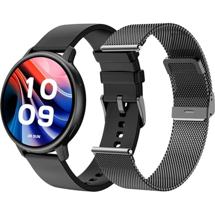 SPC Smartee Duo Classic, Smartwatch schwarze Uhr mit 1,43" AMOLED-Display, Bluetooth-Anrufen, 8 Tagen Akkulaufzeit, 100 Sportarten, IP68, austauschbarem Metallarmband