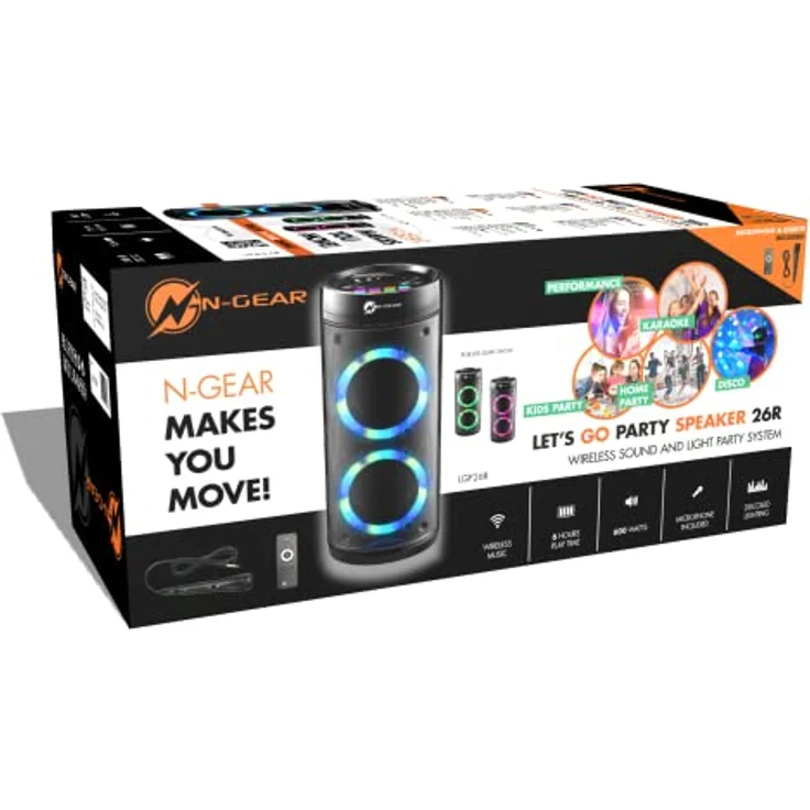 N-Gear LGP23 Bluetooth-Lautsprecher, Party Playback-Mikro-LED, Karaoke, schwarz – Bild 6