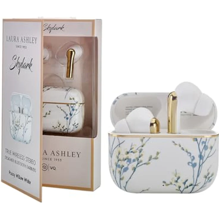 VQ Laura Ashley Kabellose Ohrhörer Bluetooth TWS 5.3 - Pussy Willow Weiß, In-Ear-Kopfhörer mit 40 Stunden Akkulaufzeit und ENC-Geräuschunterdrückung – Bild 1
