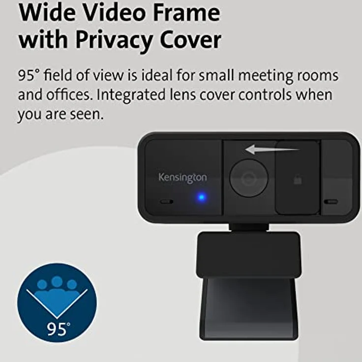 Kensington W1050 1080p-Webcam mit Weitwinkel und integriertem Mikrofon mit Rauschunterdrückung, 95°-Blickwinkel, Digitale PC-Computer-Videokamera für Präsentationen oder Videokonferenzen, K80251 – Bild 3