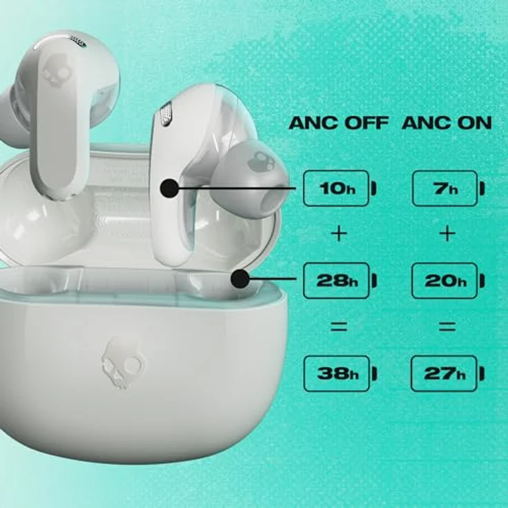 Skullcandy Rail ANC, In-Ear Wireless-Kopfhörer mit Noise Cancelling, 27 Std. Akkulaufzeit, Mikro, kompatibel mit iPhone, Android und Bluetooth-Geräten - Bone – Bild 3