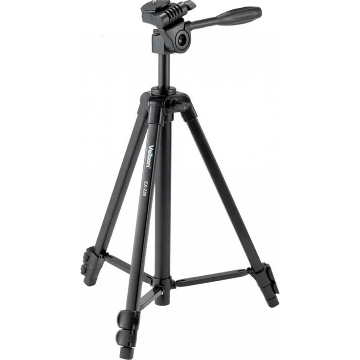 Velbon EX-230II, Metall Stativ, Schwarz mit 360-Grad Drehkopf und Smartphone-Halterung, zusammenklappbar auf 43,5 cm – Bild 1