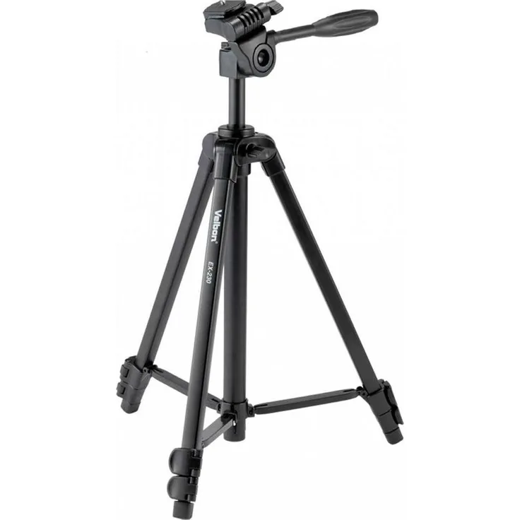 Velbon EX-230II, Metall Stativ, Schwarz mit 360-Grad Drehkopf und Smartphone-Halterung, zusammenklappbar auf 43,5 cm