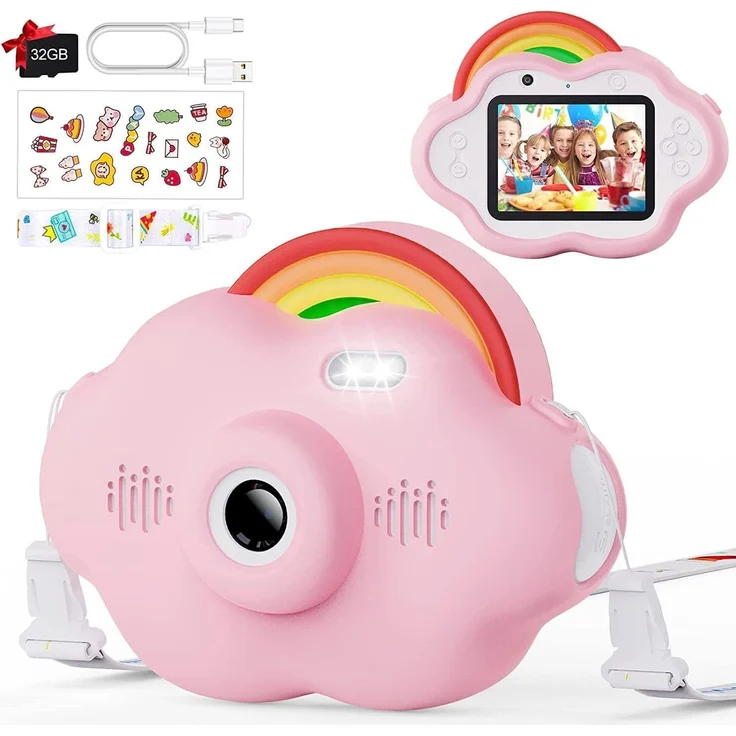 VIVITAR Selvim Kinderkamera, 40 MP Digitalkamera mit 2,4-Zoll-Bildschirm, inkl. 32-GB-Karte, spielkonsole & MP3-Player, robustes Regenbogen-Design für 3-12-Jährige
