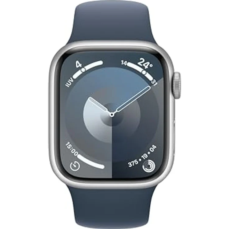 Apple Watch Series 9, GPS Smartwatch 41MM mit silbernem Aluminiumgehäuse und Sturmblauem Sportarmband, M/L – Bild 2