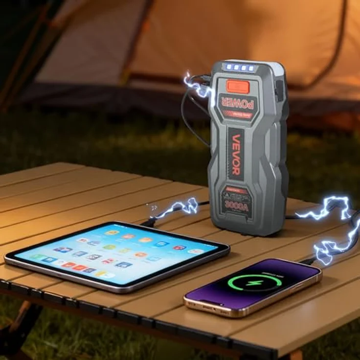 VEVOR Starthilfe Powerbank H18, 3000A Spitzenstrom mit LED-Taschenlampe, für Motoren bis 9L Benzin/7L Diesel, 16000mAh, tragbarer Booster mit Schnellladung und Sicherheitsschutz – Bild 8