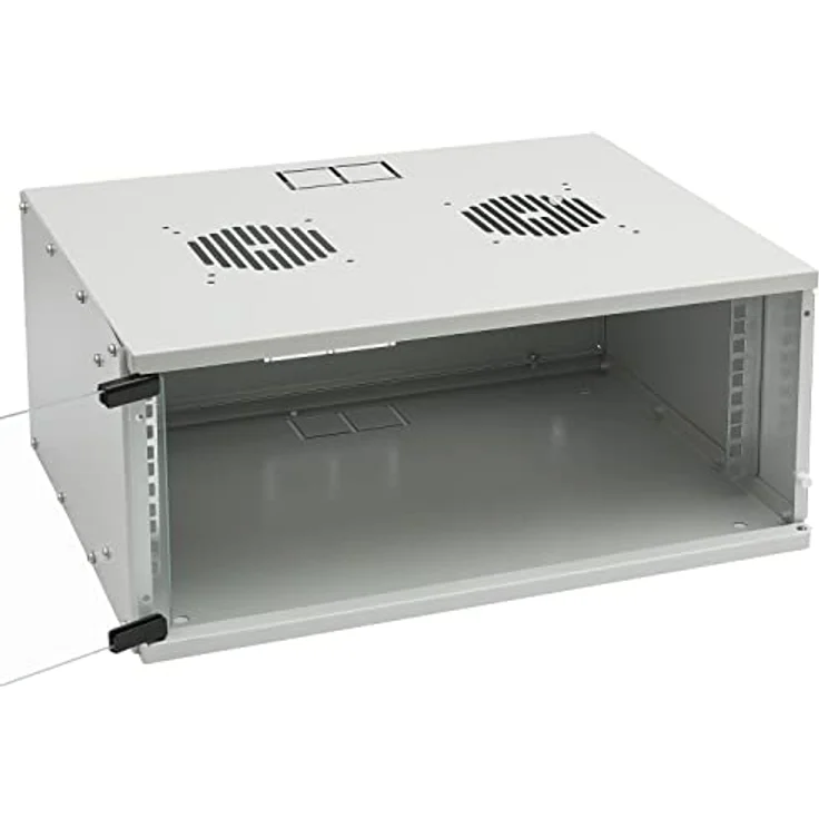 HMF 65704-07 Netzwerkschrank, Serverschrank 19 Zoll | 4 HE | 400 mm Tiefe | Glastür | Lichtgrau, abschließbar und robust hergestellt – Bild 4