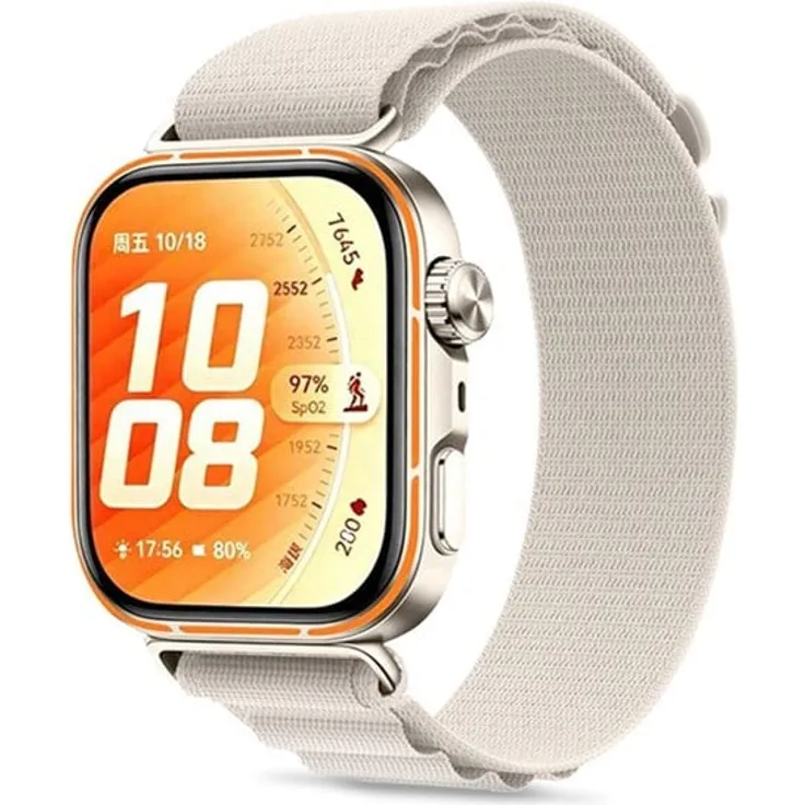 Tech-Protect Nylon Pro Strap für Huawei Watch Fit 3 / 4 / 4 Pro / 5 / 5 Pro - Geflochtenes Nylonarmband im Alpine Loop-Stil, beige mit metallischer hook & loop-Schließe