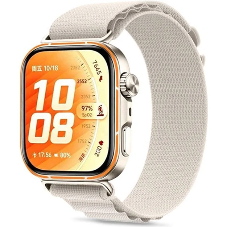 Tech-Protect Nylon Pro Strap für Huawei Watch Fit 3 / 4 / 4 Pro / 5 / 5 Pro - Geflochtenes Nylonarmband im Alpine Loop-Stil, beige mit metallischer hook & loop-Schließe
