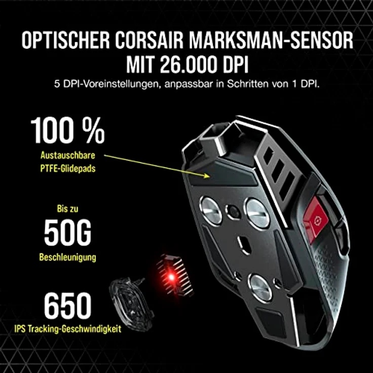 Corsair M65 RGB Ultra Wireless, Anpassbare kabellose FPS Gaming-Maus, Schwarz – Bild 4