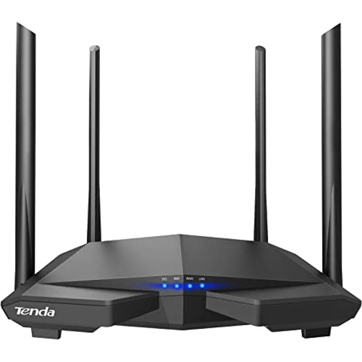 Tenda AC6 AC1200 Dual-Band WLAN-Router (1200 MBit/s, 2,4Ghz & 5Ghz, 4x 10/100 Ports, QoS, Beamforming+, Vier Antennen, App Verwaltung) schwarz