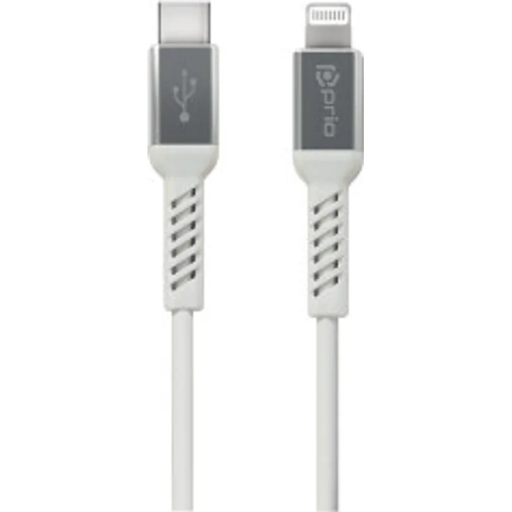 Prio Lade- und Synchronisierungskabel USB C auf Lightning MFi, 2 m, weiß, 3A Ladegeschwindigkeit, robust und langlebig