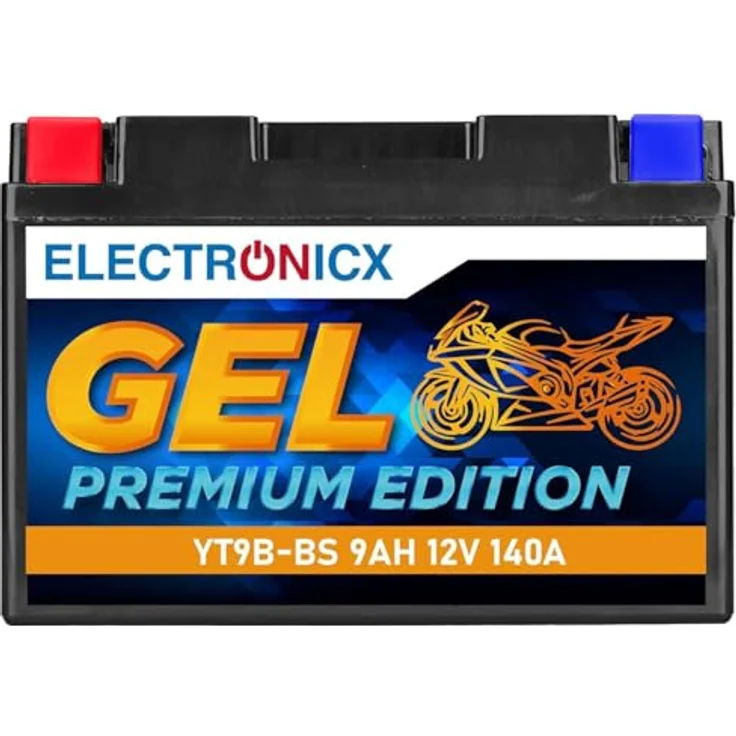 Electronicx GEL-YT9B-BS, GEL Motorradbatterie 9Ah 12V, wartungsfrei, tiefentladungsfest, rüttelfest, auslaufsicher für Motorräder, Roller, Quads und ATVs – Bild 1