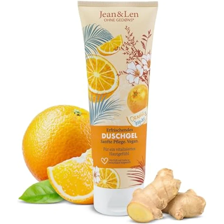 Jean & Len Duschgel Orange & Ingwer, erfrischendes pH-hautideales Duscherlebnis, 250 ml, veganes Duschgel ohne Parabene & Silikone – Bild 1