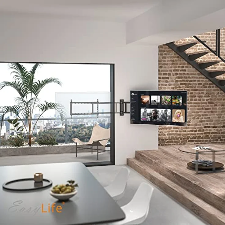 EasyLife TV Wandhalterung bis 170° elektrisch schwenkbar, VESA Wandhalterung bis 600x400 für LCD/OLED/Curved TV, Fernseher, Monitor, Display, Smartboard von 32-75 Zoll & 50kg max, Weiß – Bild 4