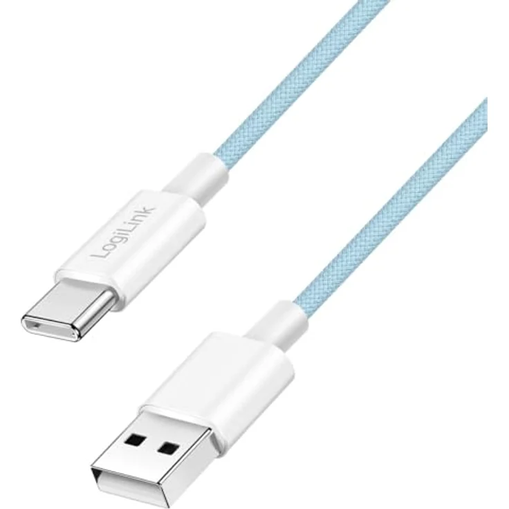 Logilink USB 2.0 Typ-C Anschlusskabel, A zu C, 60W, Nylon-Ummantelung, Blau, 0,5 m – Bild 1