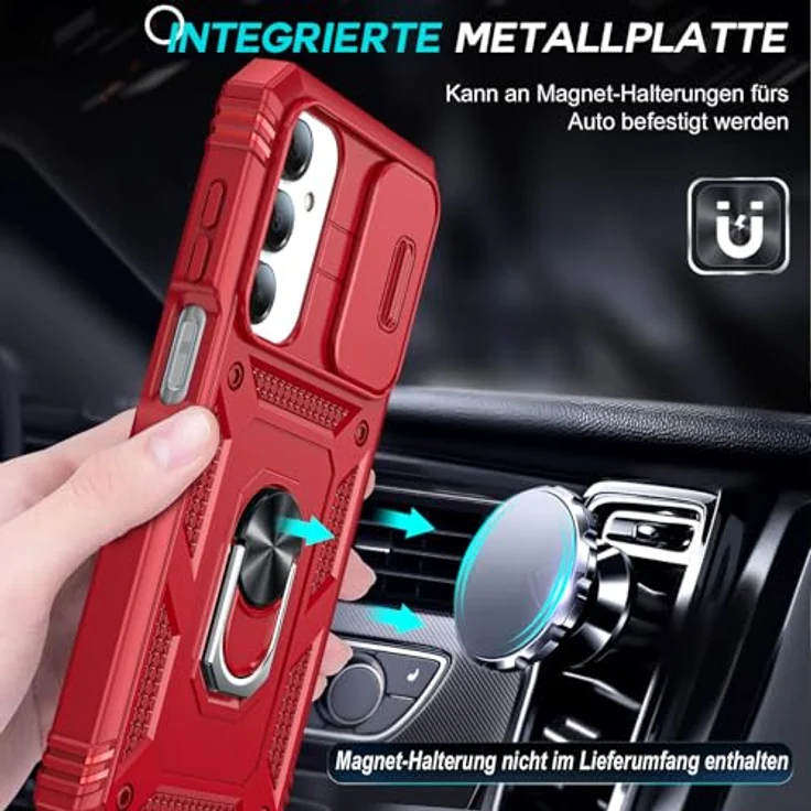 LeYi Kameraschieber Hülle für Samsung Galaxy A16 5G, Militärschutz Cover mit Schiebekamera Abdeckung, rot, inkl. 2 Displayschutzfolien, Stoßfest und drehbarem Metallring – Bild 4