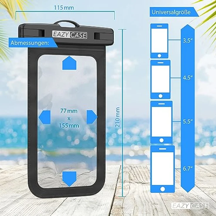 EAZY CASE Unterwasserhülle, wasserdicht Schwarz für Smartphones bis 6,7 Zoll, IPX8 zertifiziert mit Umhängeband – Bild 3