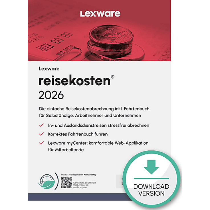 LEXWARE REISEKOSTEN 2026 (365-TAGE), Steuersoftware für PC mit Reisekostenabrechnung und Fahrtenbuchführung
