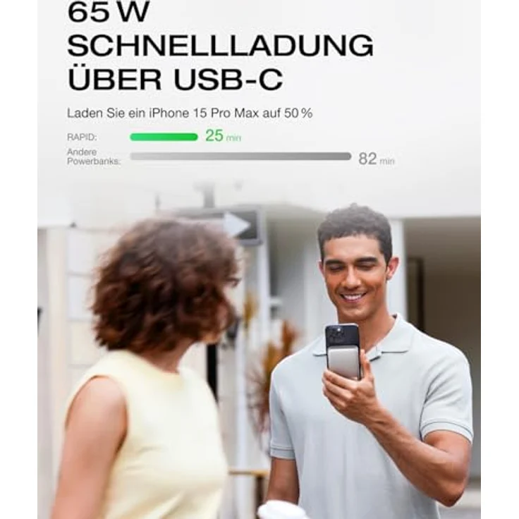 EF ECOFLOW Magnetische Powerbank 10 000 mAh Silber, kabelloses tragbares Ladegerät, 65 W Schnellladender Batteriepack mit USB-C-Kabel, kompatibel für iPhone 16/15/14/13/12 Serie – Bild 3