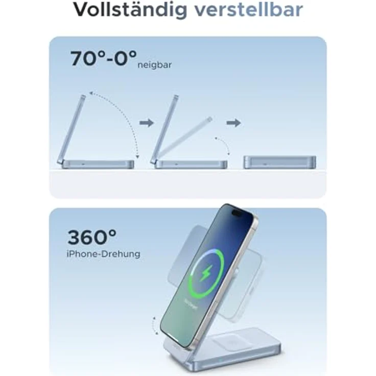 UGREEN MagFlow 2-in-1 Magnetisches Wireless Charger 25W, Qi2 zertifiziert, faltbar, kompatibel mit MagSafe für iPhone 17/16 Serie & AirPods, mit 1M Kabel – Bild 5