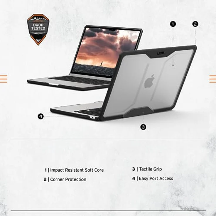 Urban Armor Gear Plyo Case für das Apple MacBook Air 13" Zoll (M2-2022) Hülle [Sturzfeste Schutzhülle nach US-Militärstandard, Freier Zugang zu Allen Anschlüssen] Ice/schwarz (transparent) – Bild 3
