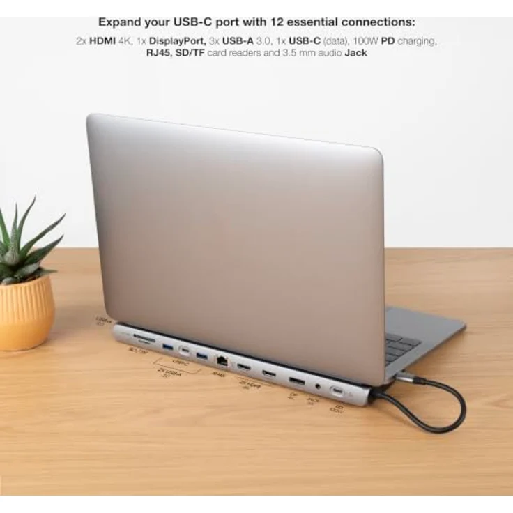 Nanocable 10.16.1012, Kabelgebundene Dockingstation, USB 3.2 Gen 1 Type-C, 100 W, 5 Gbit/s, Grau – Bild 4