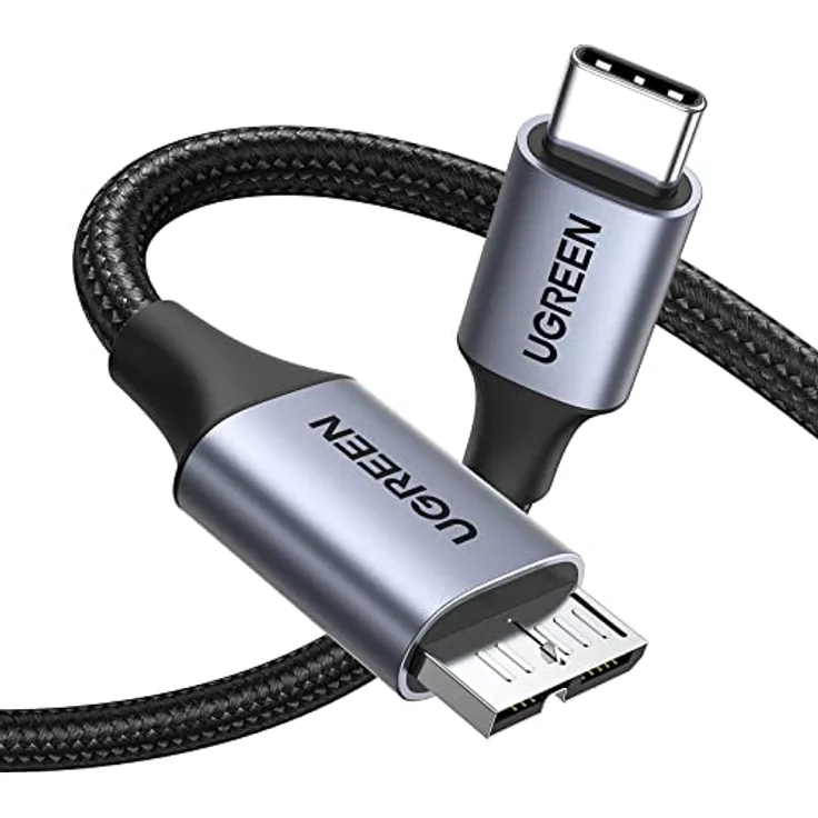 UGREEN Micro B auf USB C Kabel, 10 Gbps Datenübertragung, Nylon, 1M, kompatibel mit USB 3.0 Festplattengehäusen