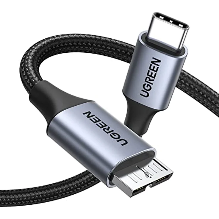 UGREEN Micro B auf USB C Kabel, 10 Gbps Datenübertragung, Nylon, 1M, kompatibel mit USB 3.0 Festplattengehäusen – Bild 1