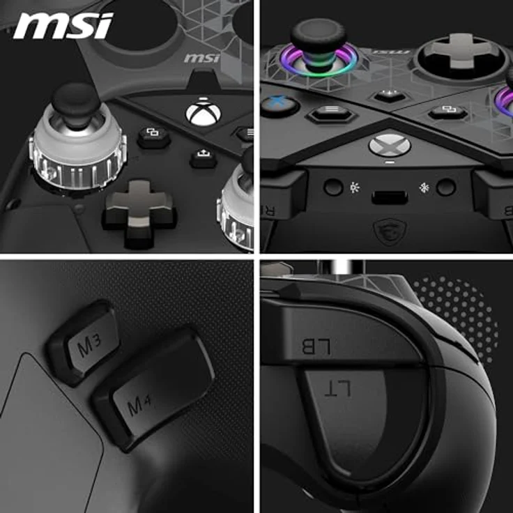 MSI Force Pro W, Gaming Controller für Xbox Series S, Android, Xbox One S, PC, Xbox One X, Xbox Series X, kabellos und kabelgebunden, mit integriertem Lithium-Akku, ergonomischem Design, programmierbaren Tasten, schwarz – Bild 7