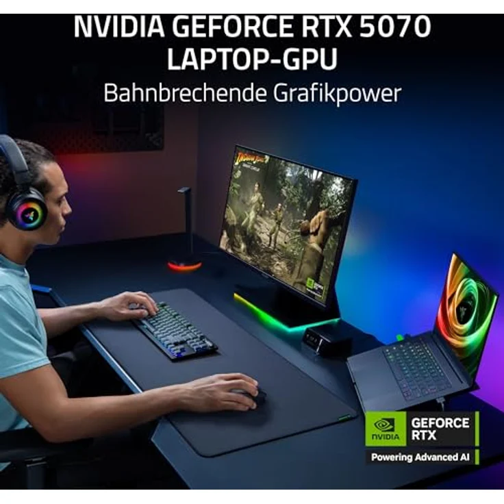 Razer Blade 14 (2025), 14 Zoll Gaming-Laptop mit NVIDIA RTX 5070, AMD Ryzen AI 9 365, 3K 120Hz OLED Display, 64 GB LPDDR5X 8000 MHz, 2 TB SSD, QWERTZ DE-Layout | Schwarz – Bild 4