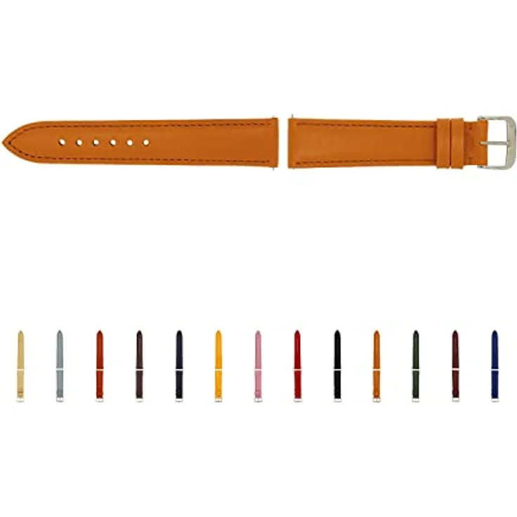 SELVA Uhrenarmband aus Leder, 14 mm, honigfarben mit silberner Schließe, handgefertigt in Deutschland, Quick Release-Federstege
